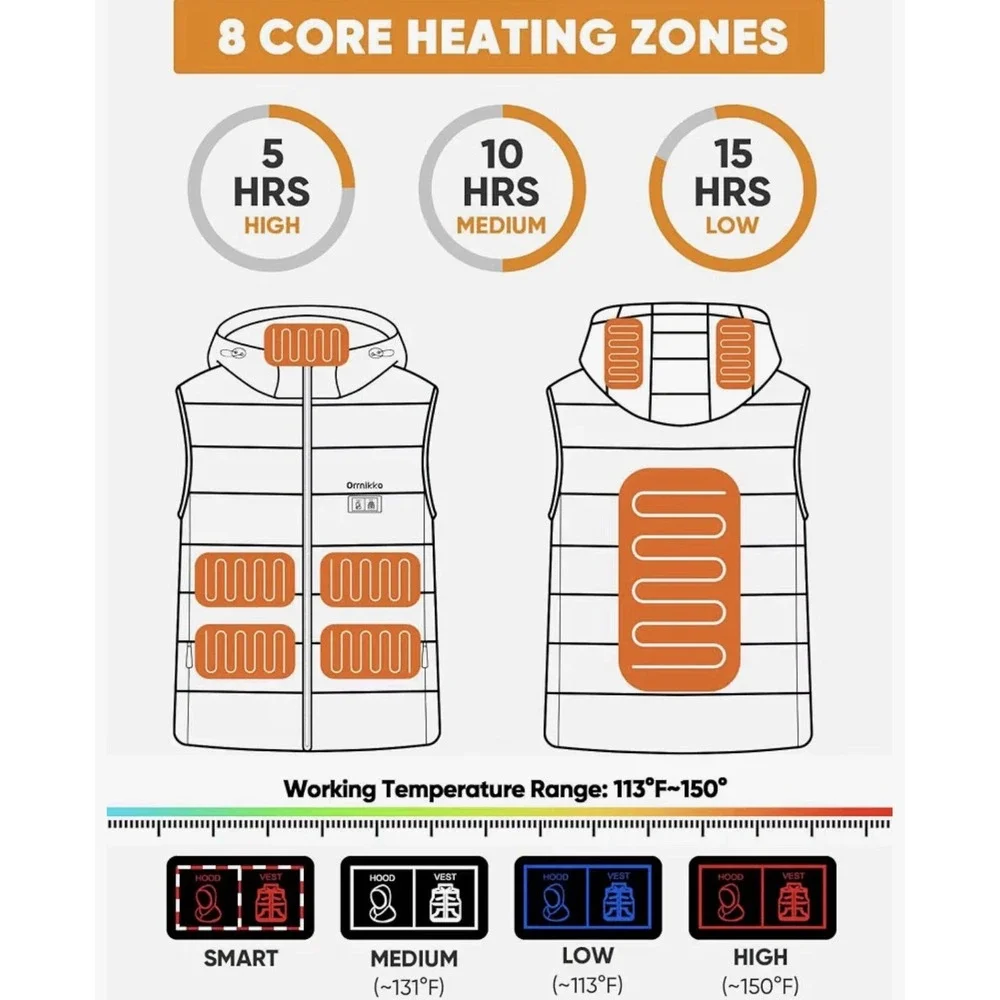 Orrnikko Heated Vest Women Detachable Heated Hood, With 7.4V 16000mAh Battery L